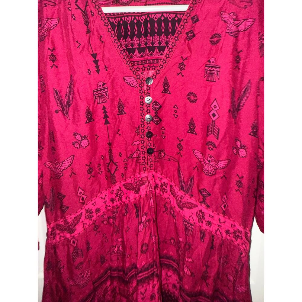 Spell & The Gypsy Phoenix Play Dress – Magenta – Boho Long Sleeve Mini – XS - Picture 7 of 8